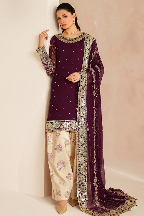 Farasha Embroidered Chiffon Suit Maple Glow