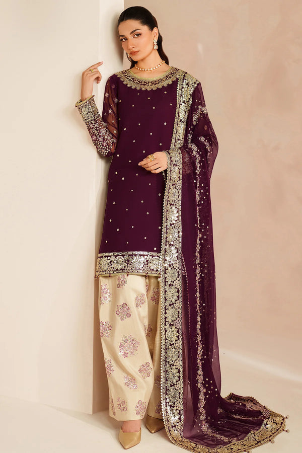 Farasha Embroidered Chiffon Suit Maple Glow