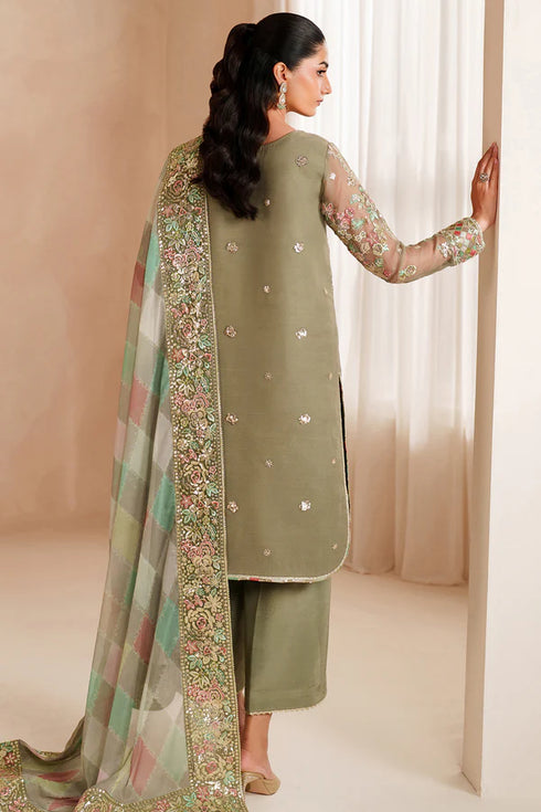 Farasha Embroidered Chiffon Suit Olive Dazzle