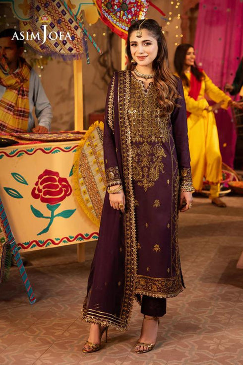 Asim Jofa Embroidered Silk 3 Piece Suit AJCD-23