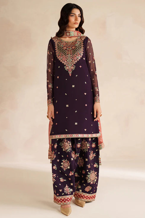 Farasha Embroidered Chiffon Suit Rosette Glow