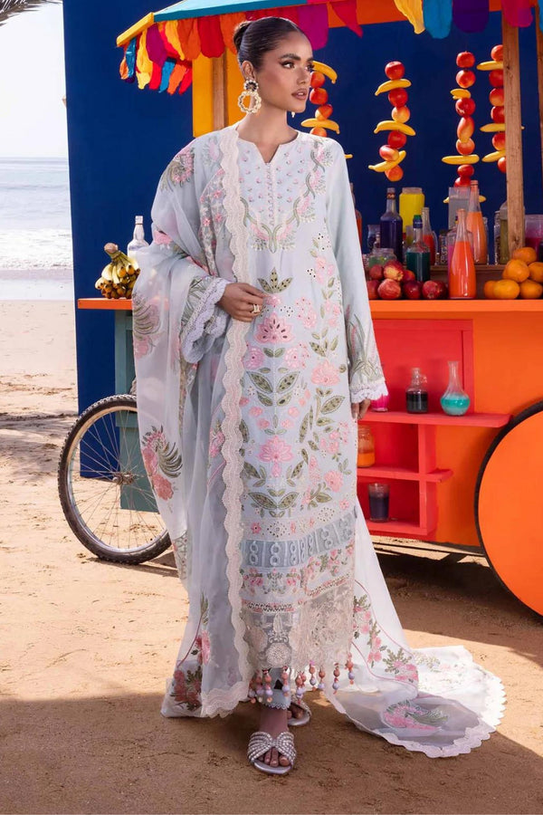 Akbas Aslam Embroidered Lawn 3 piece Suit BEGONIA