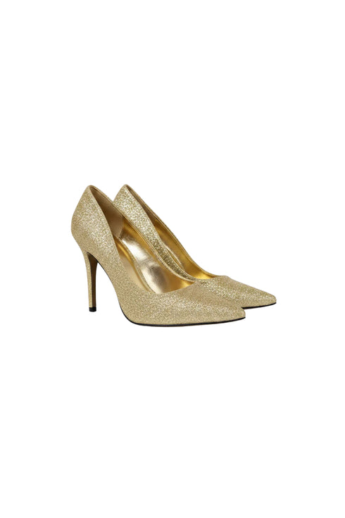 Gold Glitter Stiletto High Heel Court Shoes Pointed Toe 4.5 Inch — BS-12924