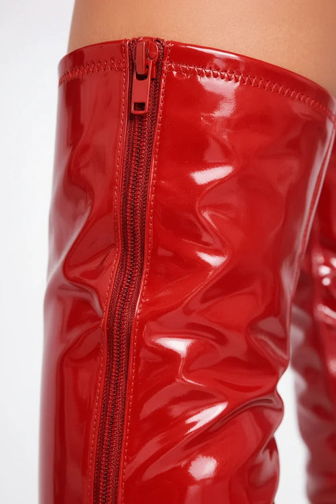 Women's Red Patent Thigh High Over The Knee Stiletto Boots Zip 12051