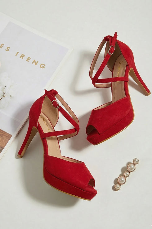 Red Suede Ankle Strap Heel BS27