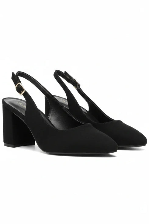Women's Black Block Heel Slingback Court Shoes G-285-3