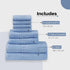 Soft and Premium Egyptian Cotton Towels - 500 GSM Sky Blue, Set of 8