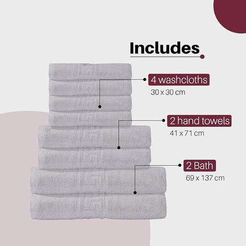 Soft and Premium Egyptian Cotton Towels - 500 GSM Silver, Set of 8
