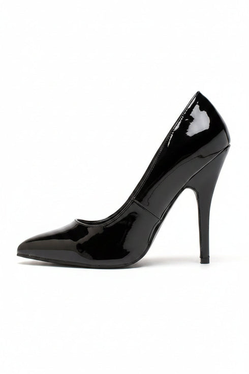 Pointy Toe Court Shoes Black Patent Stiletto Heel Formal Elegant G-924