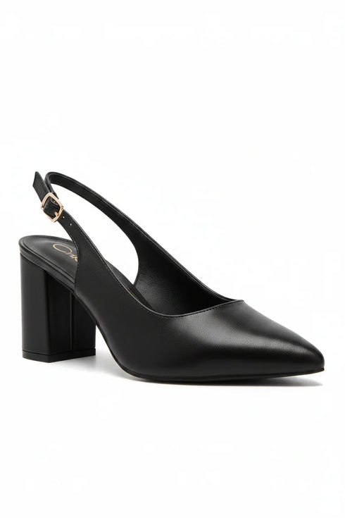Women's Black Block Heel Slingback Court Shoes G-285-1