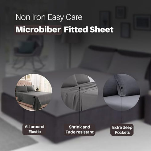 Shrinkage and Fade Resistant Deep Fitted Microfiber Sheets 30cm- Grey