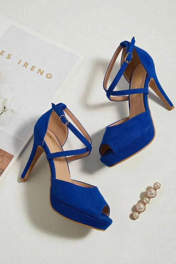 Blue Suede (light) Ankle Strap Heel BS27