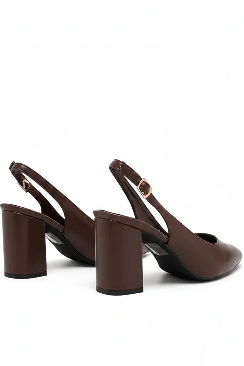 Brown Block Heel Slingback Court Shoes G-285-4
