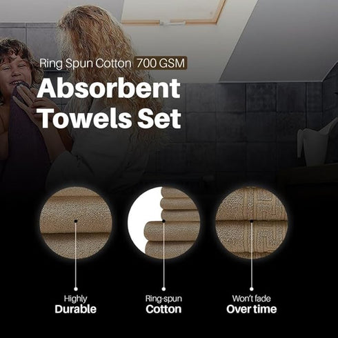 Soft and Premium Egyptian Cotton Towels - 500 GSM Brown, Set of 8