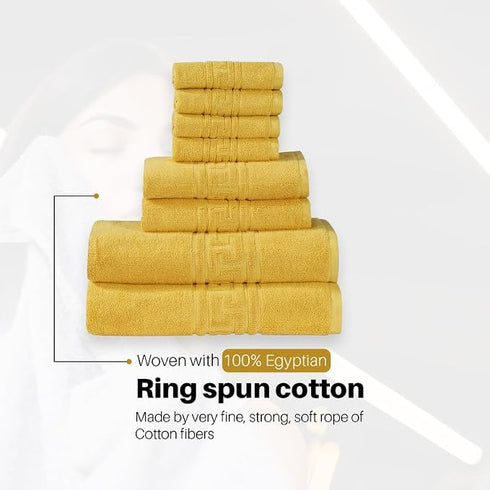 Soft and Premium Egyptian Cotton Towels - 500 GSM Mustard, Set of 8