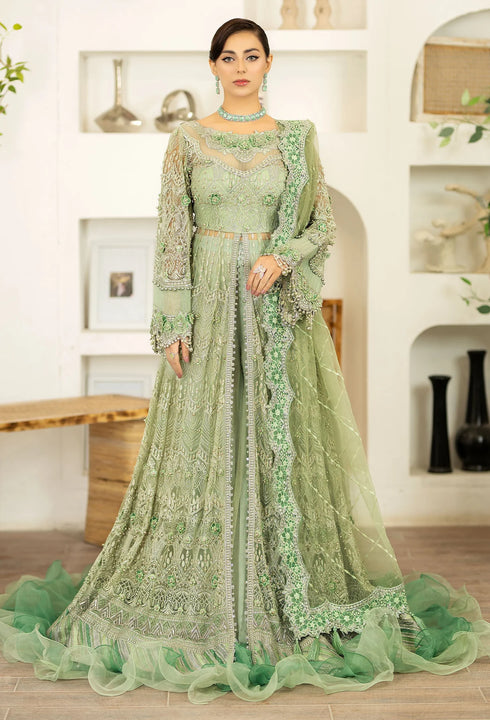 Adan Libas Embroidered Net 3 Piece suit Sea Grass