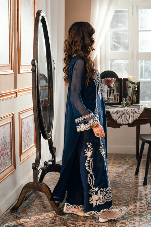 Azure Embroidered Khaddi Net Suit Stellar Blue