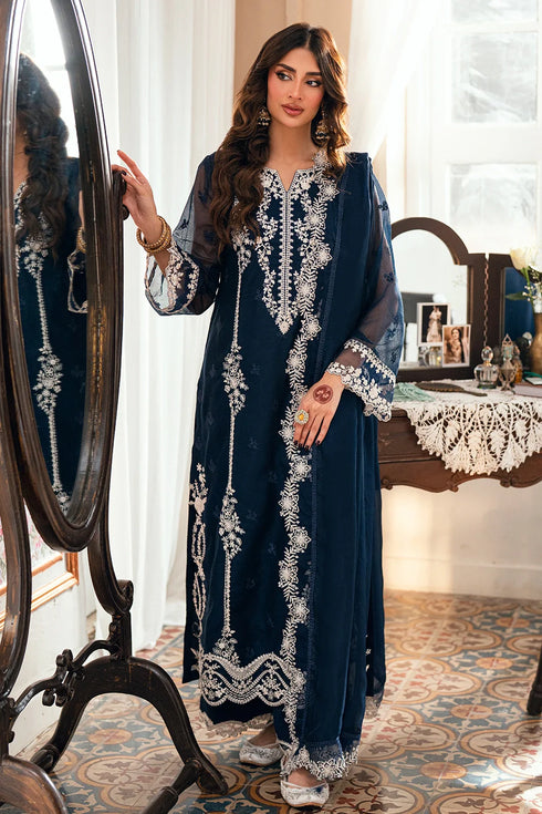 Azure Embroidered Khaddi Net Suit Stellar Blue