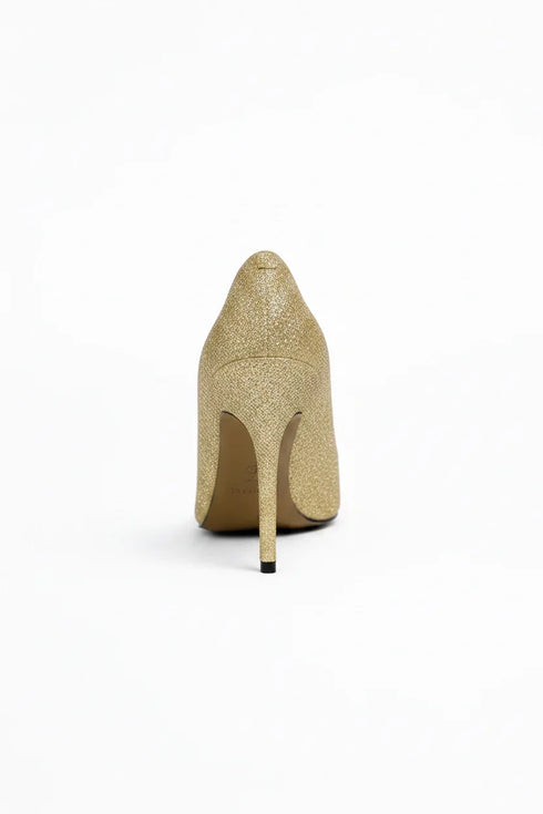 Gold Glitter Stiletto High Heel Court Shoes Pointed Toe 4.5 Inch — BS-12924