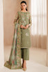 Farasha Embroidered Chiffon Suit Olive Dazzle