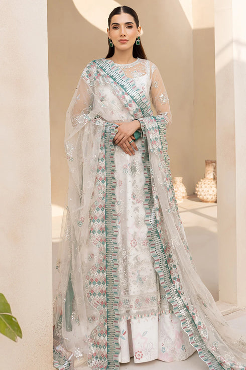 Farasha Embroidered Net Suit Moonlight Mist
