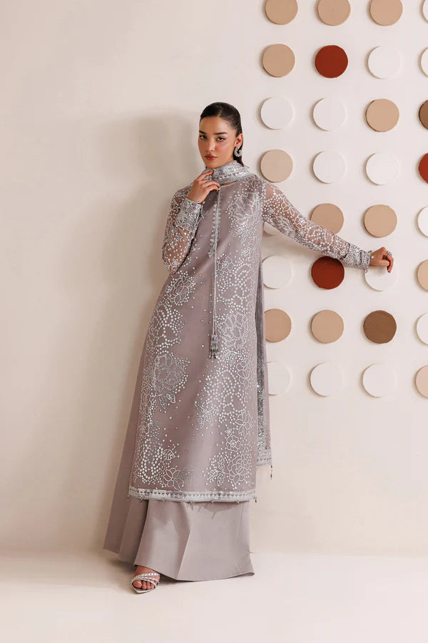 Farasha Embroidered Chiffon Suit Walnut Silk