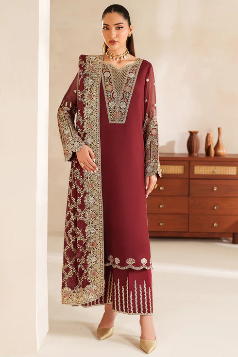 Farasha Embroidered Chiffon Suit Rouge Muse