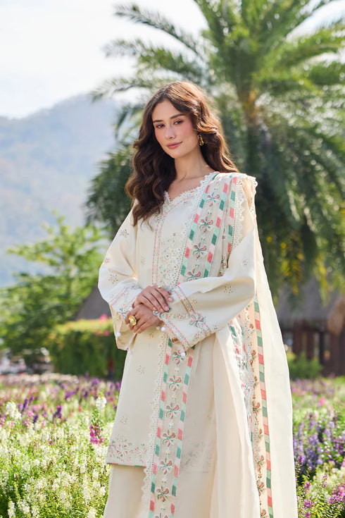 Farasha Embroidered Lawn 3 Piece Suit Whisper Ivory
