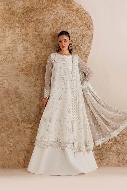 Farasha Embroidered Chiffon Suit Alpine White