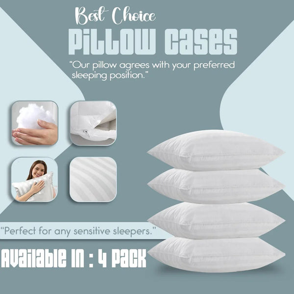 Pillow Cases Pack of 4 | Satin Striped | Brushed Microfibre | 50x75 cm