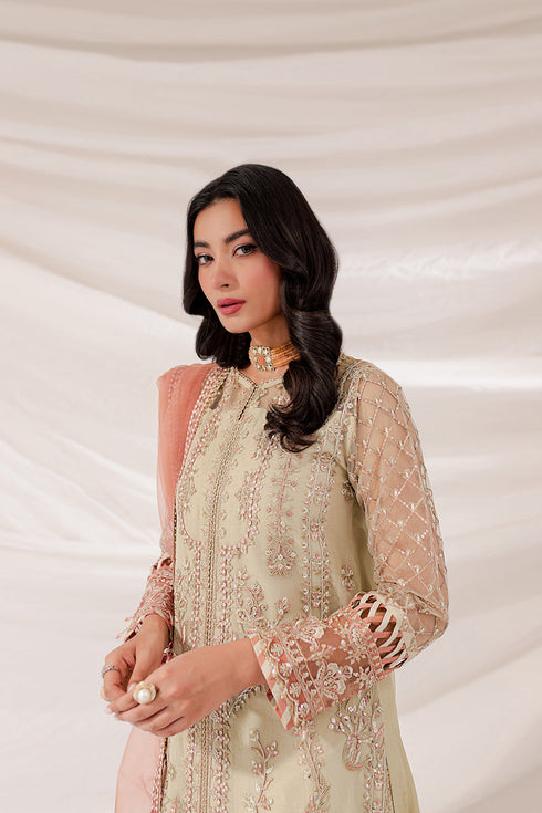Farasha Embroidered Net 3 Piece Pearl Dream
