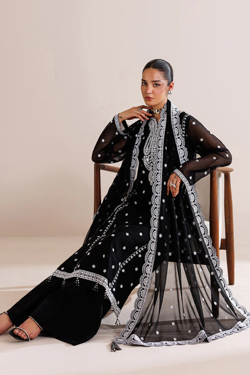 Farasha Embroidered Chiffon Suit Dark Mirage