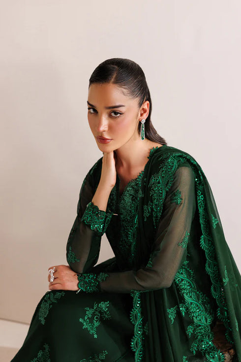 Farasha Embroidered Chiffon Suit Emerald Leaf