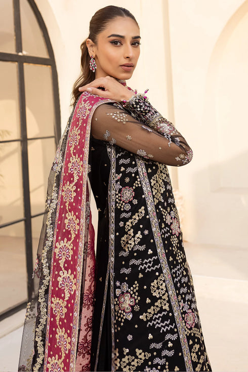 Farasha Embroidered Net Suit Stardust Noir