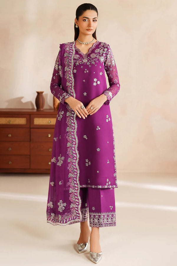 Farasha Embroidered Chiffon Suit Magenta Rose