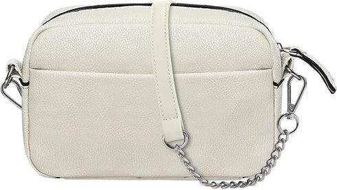 Women’s Ivory Small PU Leather Crossbody Camera Bag with Two Straps