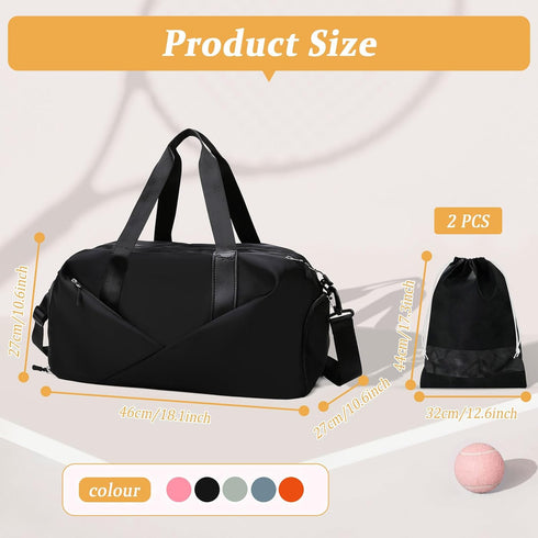 Black GLGHMH Large Gym Bag with Shoe Compartment & Wet Pocket – Lightweight Sports Travel Holdall with 2 Shoe Bags