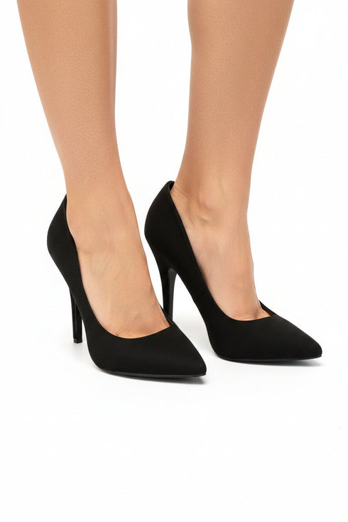 Pointy Toe Court Shoes Black Suede Block Heel Smart Formal Office G-924
