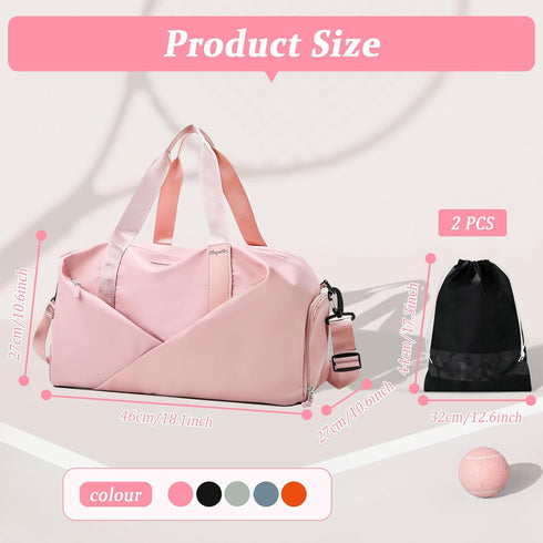 Pink GLGHMH Large Gym Bag with Shoe Compartment & Wet Pocket – Lightweight Sports Travel Holdall with 2 Shoe Bags