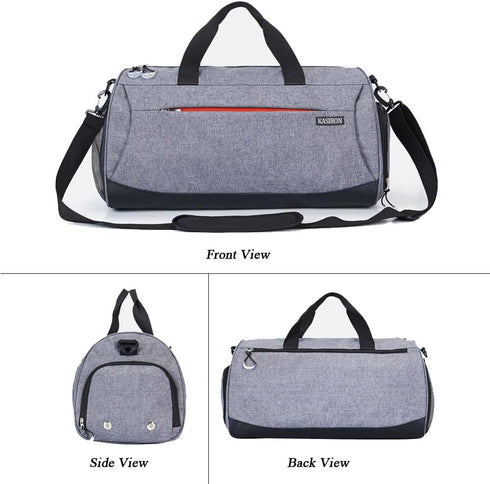 Gray 35L Gym Bag with Shoes Compartment and Wet Pocket