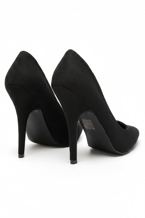 Pointy Toe Court Shoes Black Suede Block Heel Smart Formal Office G-924