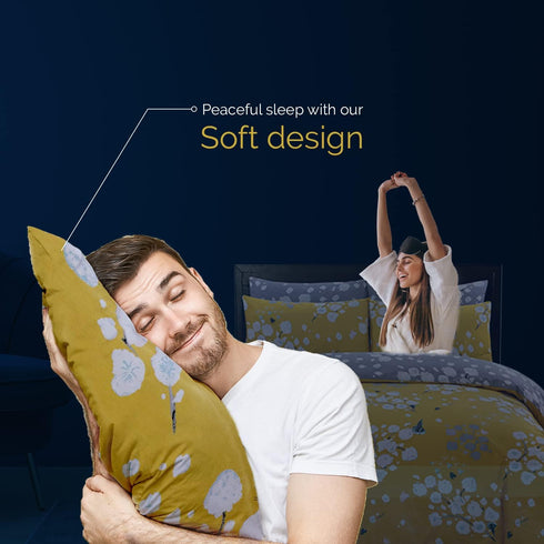100% Pure Cotton Printed Duvet Cover Set - Blossom Mustard