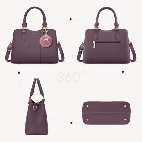 RAINSMORE Purple Handbag for Women – PU Leather Top Handle and Crossbody Bag with Detachable Charm