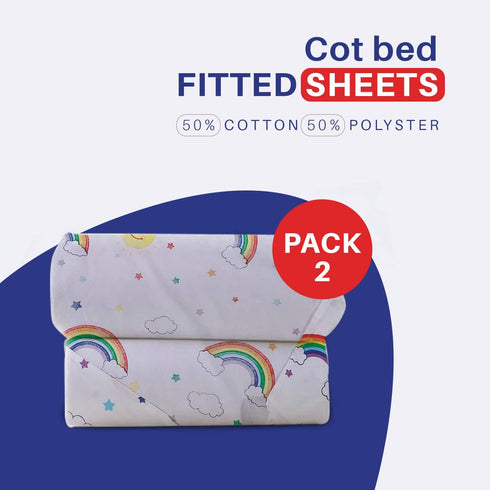Cot Bed Sheets Super Soft Breathable Polycotton Fitted Sheet - Rainbow