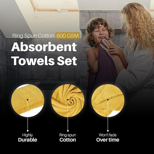 Soft and Premium Egyptian Cotton Towels - 500 GSM Mustard, Set of 8