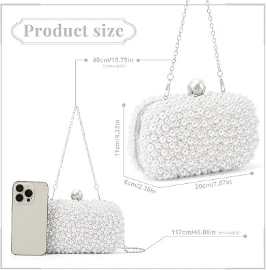 Women white Evening Bags with Pearls Clutch Bag for Wedding Party Bridal Prom