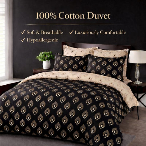 Egyptian cotton Lantern Black & gold Duvet Cover set - 220 Thread