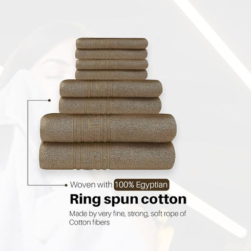 Soft and Premium Egyptian Cotton Towels - 500 GSM Brown, Set of 8