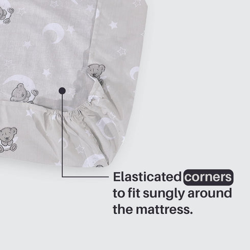 Cot Bed Sheets Super Soft Breathable Polycotton Fitted Sheet - Sleeping Moon Teddy