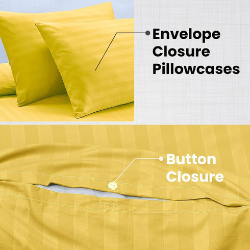 Bedding Set Brushed Microfiber Satin Stripes Easy Care Duvet Cover with Pillowcases - Mustard